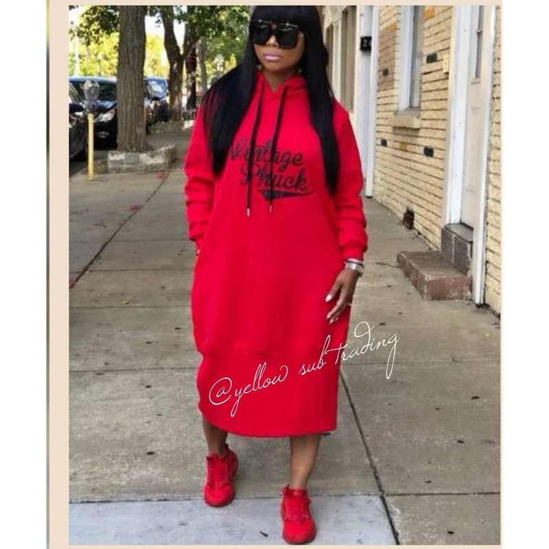 Vintage Hooded Sweater Dress - S / YELLOW