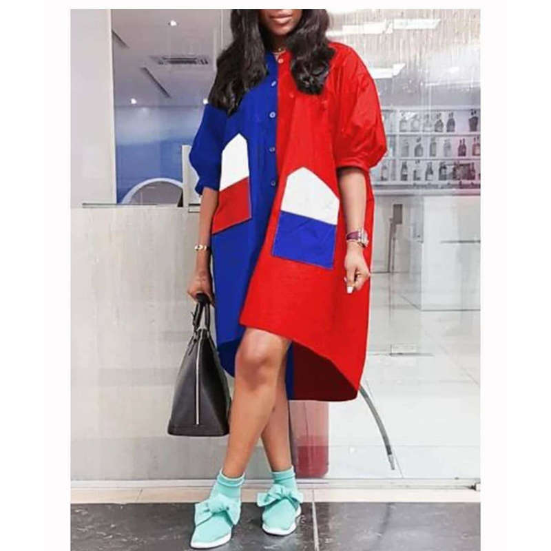 Color Split Print Shirt Dress