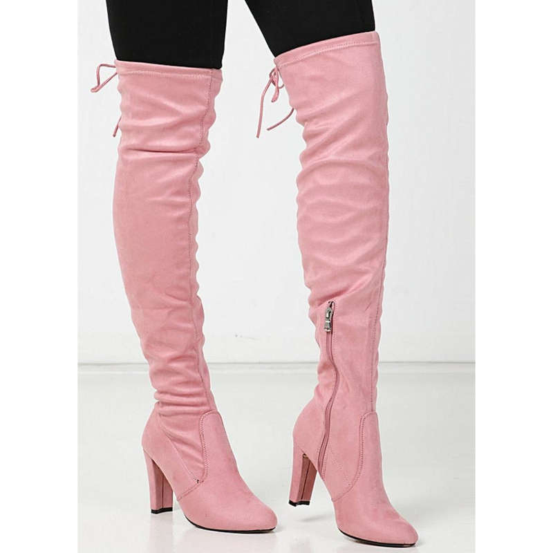 Suede Thigh High Sock Chunky Boots