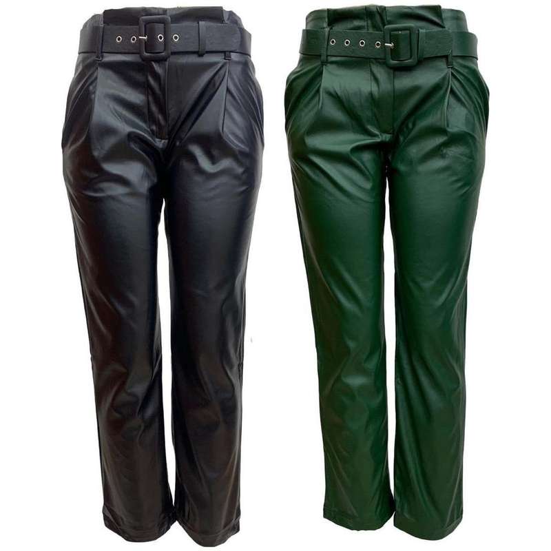 faux leather pants-high waist - BLACK / 34