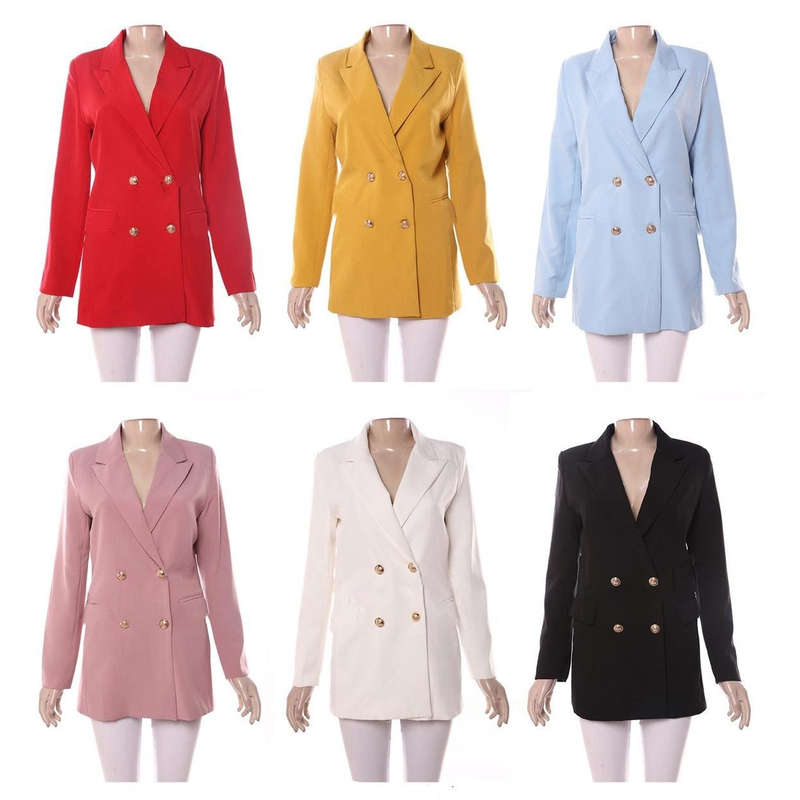 Double Breasted Blazer - MUSTARD / M