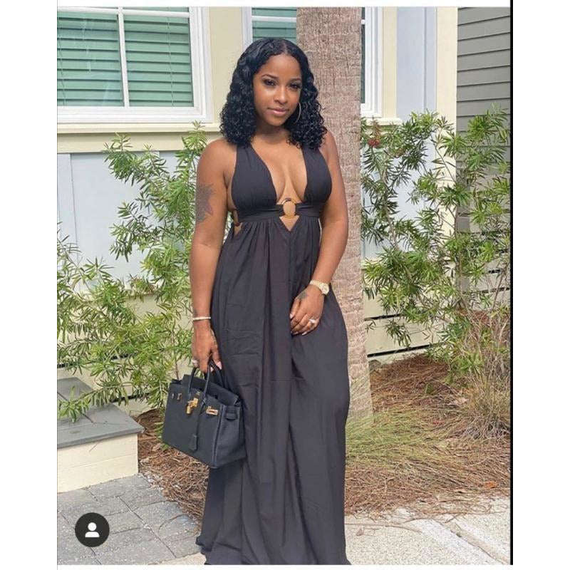 Deep V-Neck Sleeveless Maxi Dress 