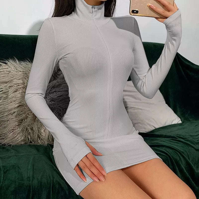 zipper bodycon sexy mini dress