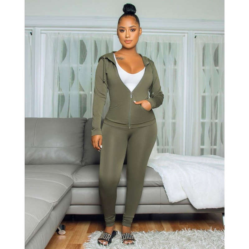 Zipper Tracksuit Set - GREEN / XL