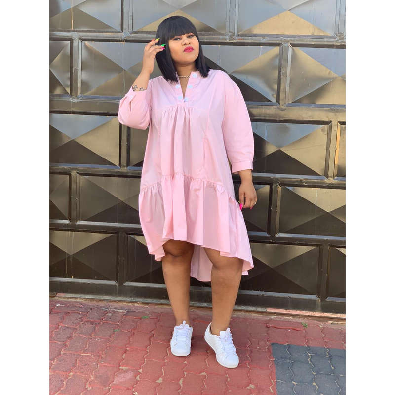 V-Neck Butoon Bubble Dress
