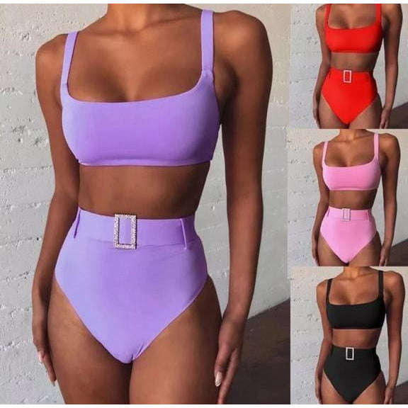 Vintage belt high waist bikini set