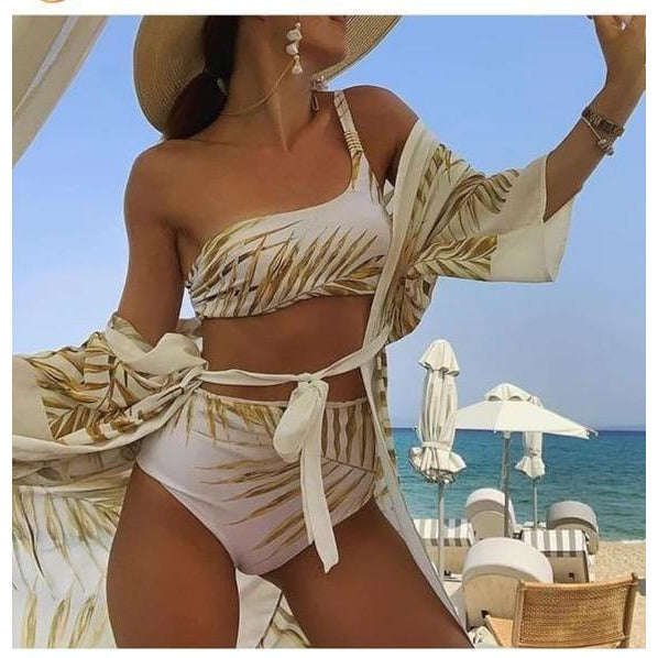 leaves print 3pcs bikini Set