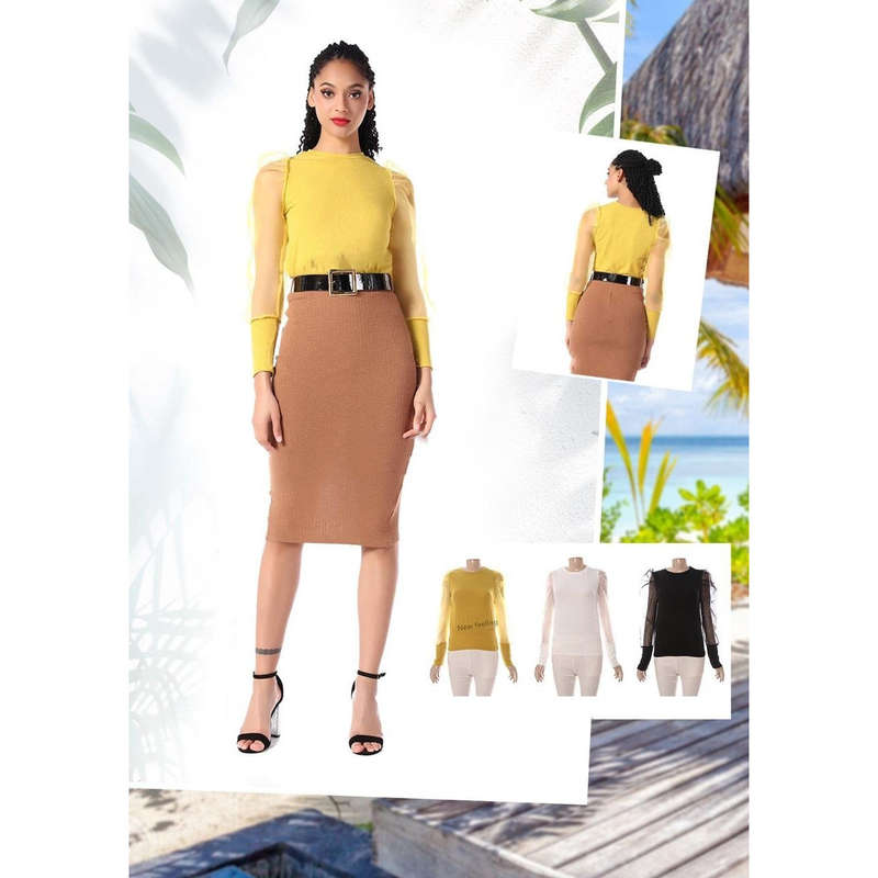 Mesh See-through Sleeve Blouse 