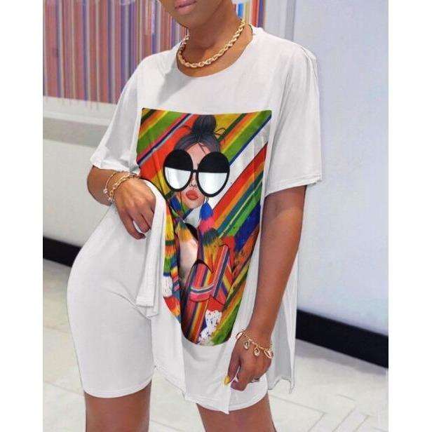 Character Print Batwing Sleeve Top &amp; Short Set.