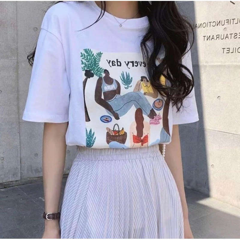 Print Round Neck  T-shirts - GRAY / XXL