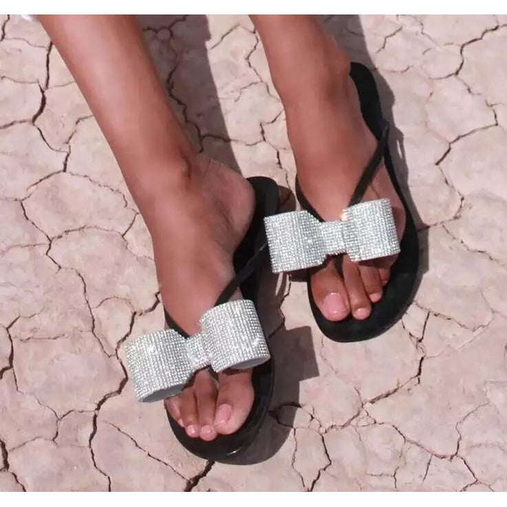 Bowknot Flip flops - BLACK / 5