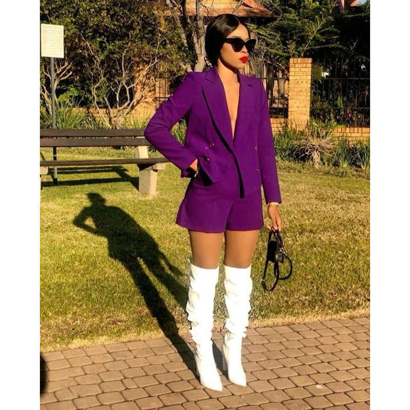 ladies short and blazer set - PURPLE / XS