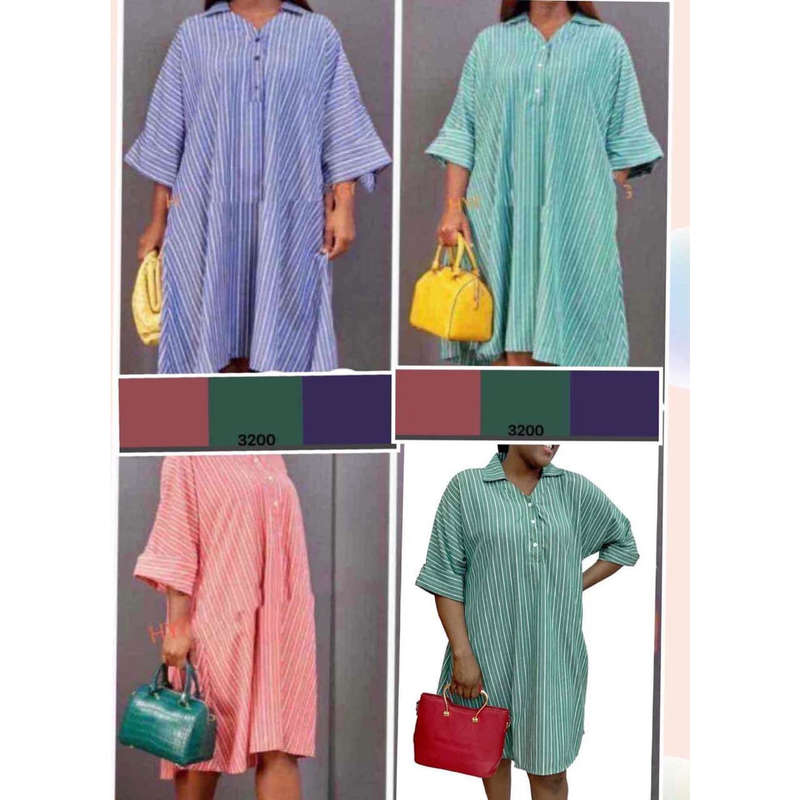 V-Neck Striped Bubble Shirt Dress - PURPLE / XL