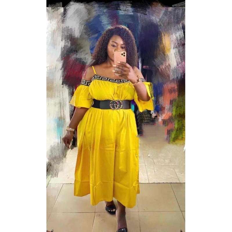 Off Shoulder Bubble Dress - YELLOW / XXL
