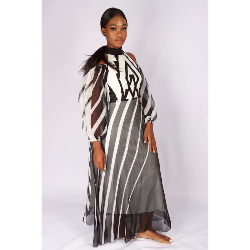 Cut off The Shoulder Irregular Striped Dress - XL