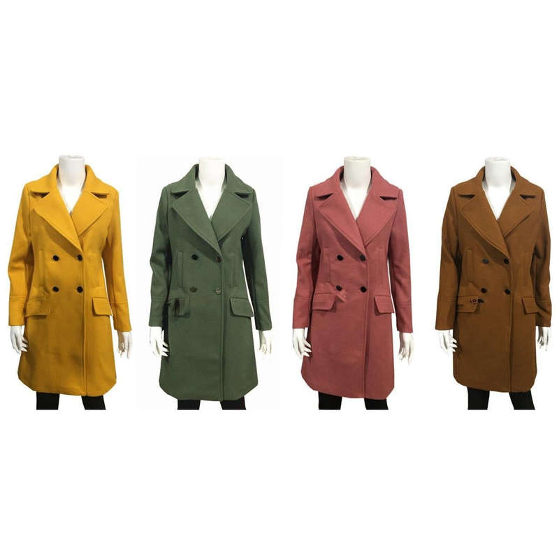 Bouble Breasted Long Sleeve Jackets - PINK / 3XL