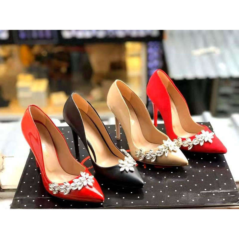 Pointed High Heel Jewel Decorated shoes - RED / 4