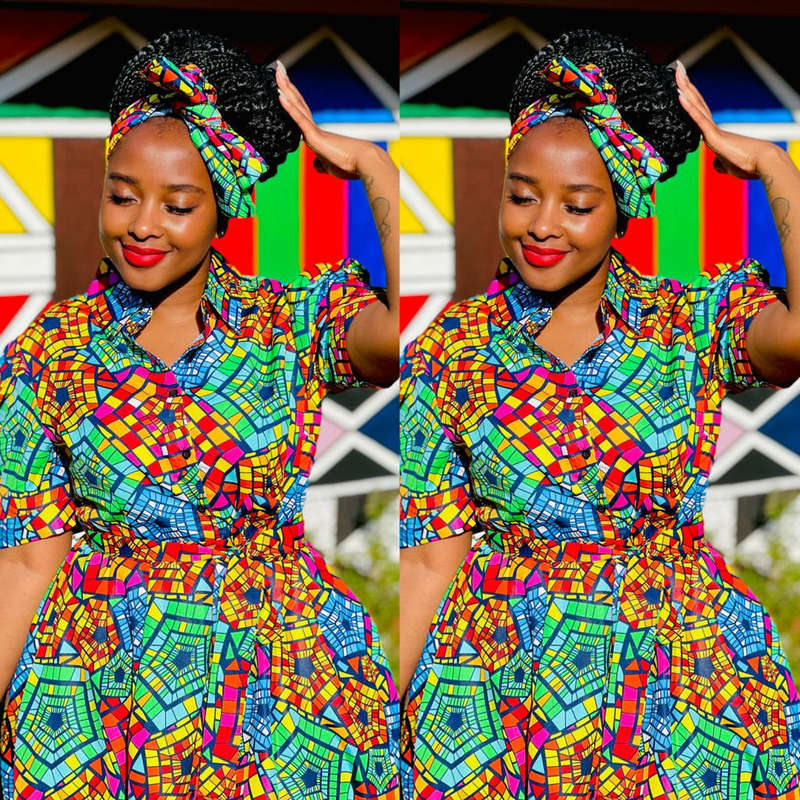 Deep V-Neck 3 Quarter Sleeve Ankara Dress