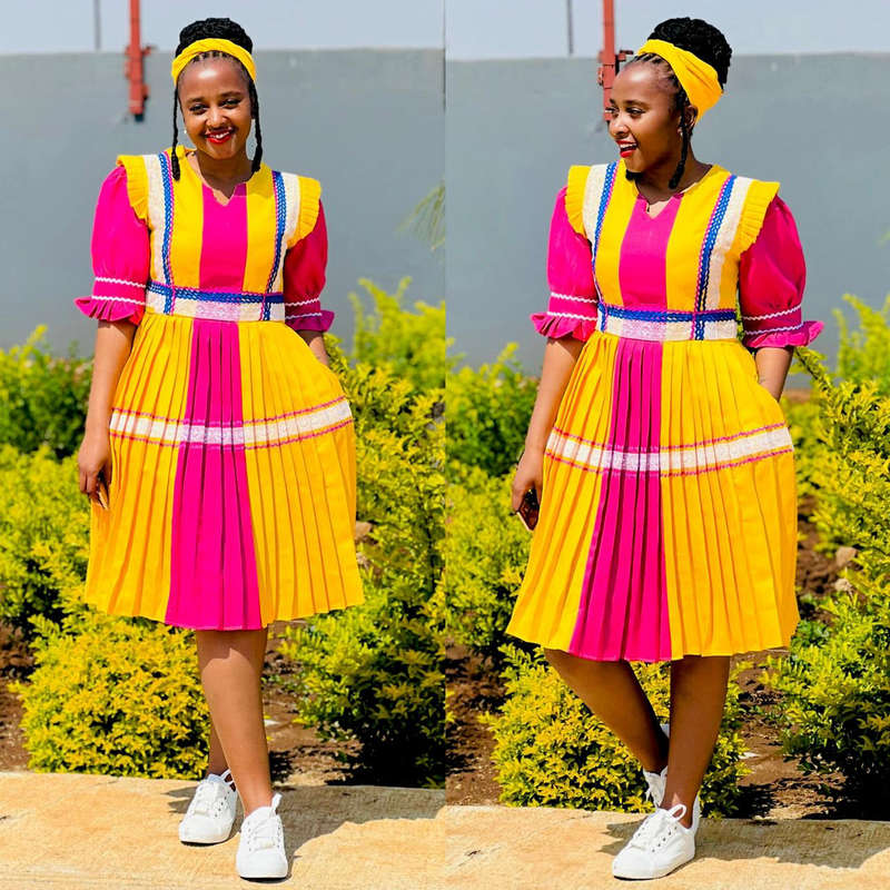 V-neck Multicolour Ankara Dress