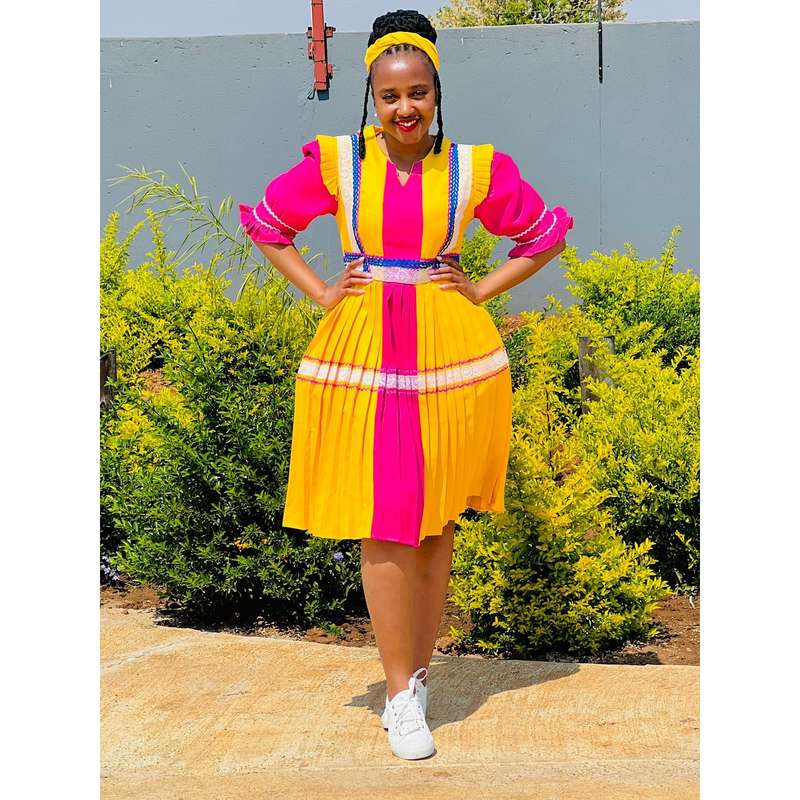V-neck Multicolour Ankara Dress