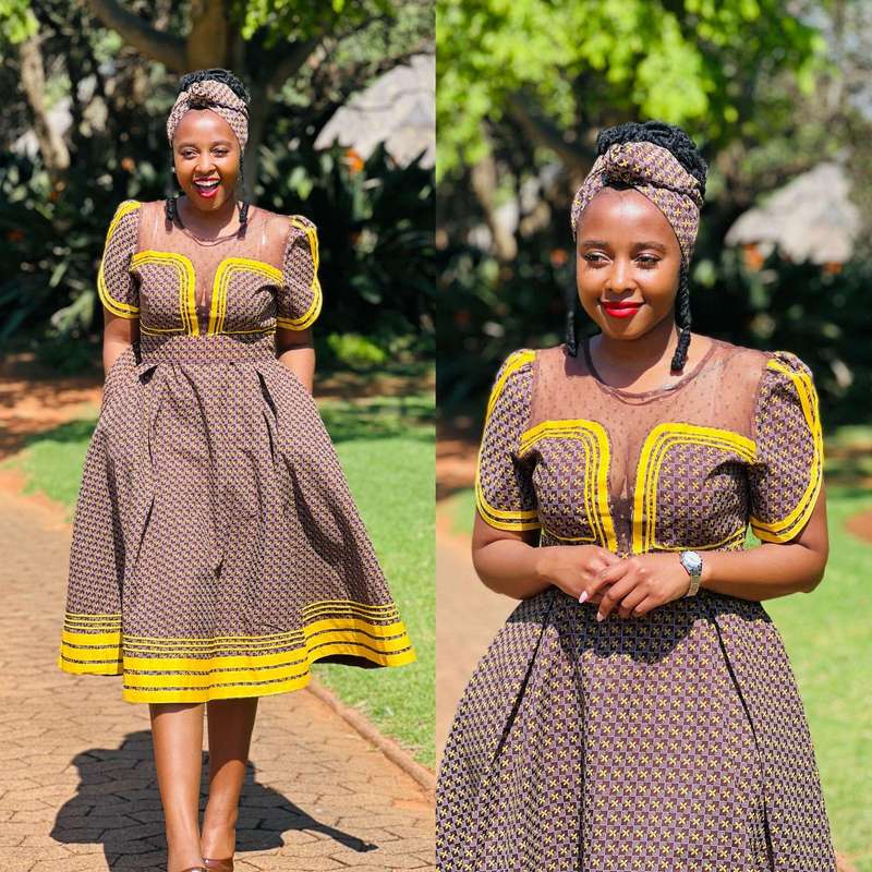 Round Neck Short Sleeve Ankara Dress - BROWN / XXL