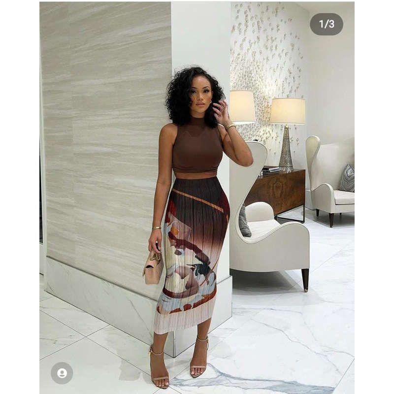 Pleated Print Bodycon Skirt