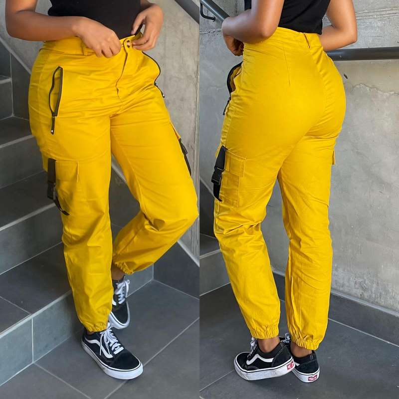Side Pocket High waist Cargo Pant - GREEN / 26