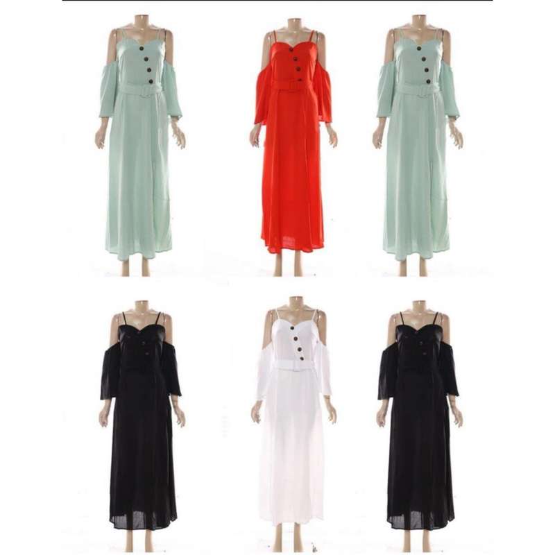 Off Shoulder Button Detailed Maxi Dress 