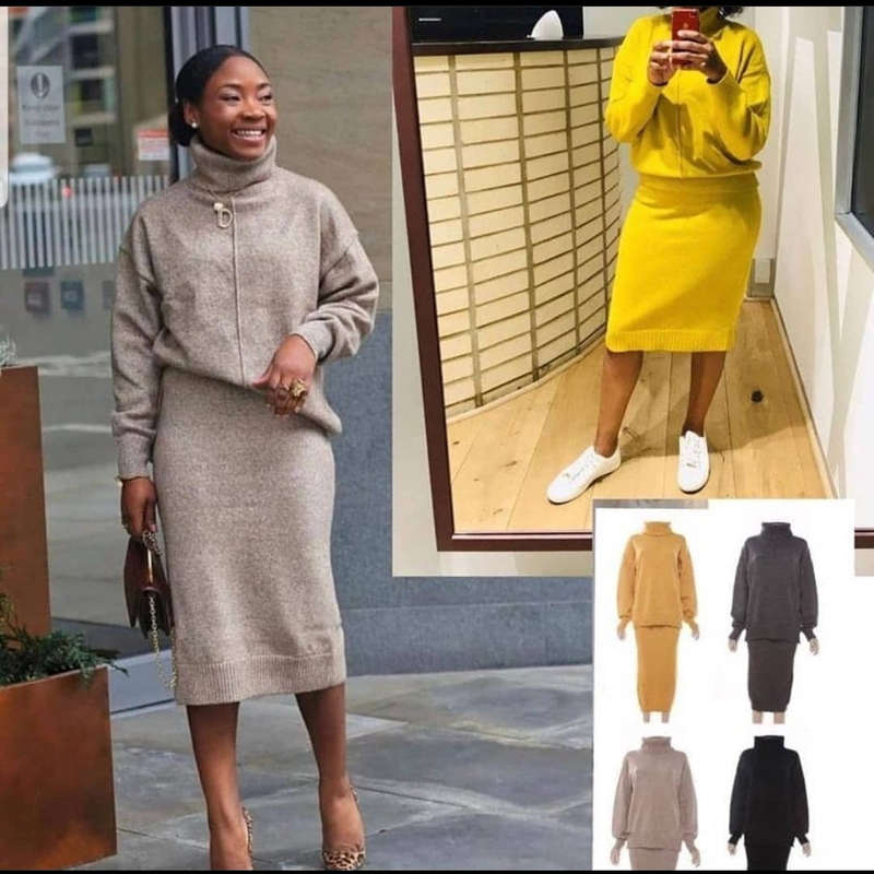 Knitted Sweater Set - YELLOW / XXL