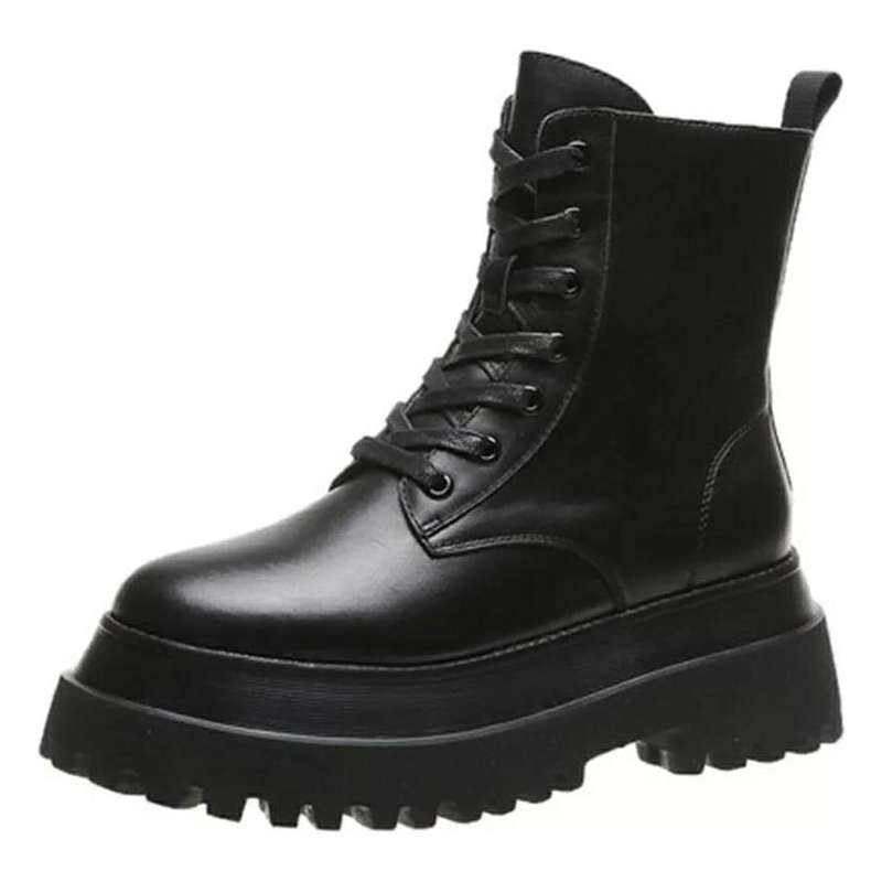 Platform Leather Ankle Boots - BLACK / 4