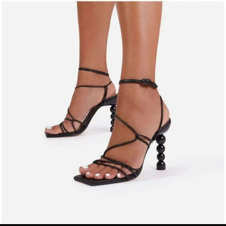 STRAPPY SQUARE TOE HEEL