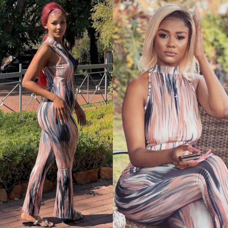 Halter Neck Zipper Graphic Printed Jumpsuits