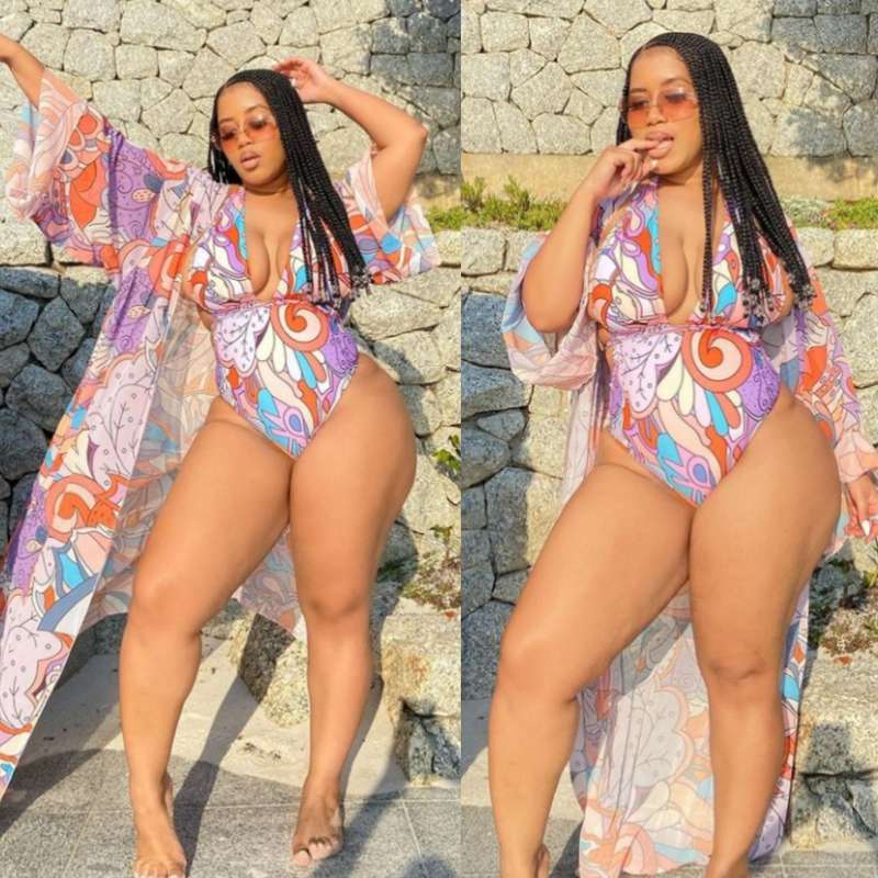 One Piece Swimsuit And  Cover-up Set - S