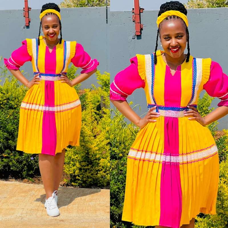 V-neck Multicolour Ankara Dress