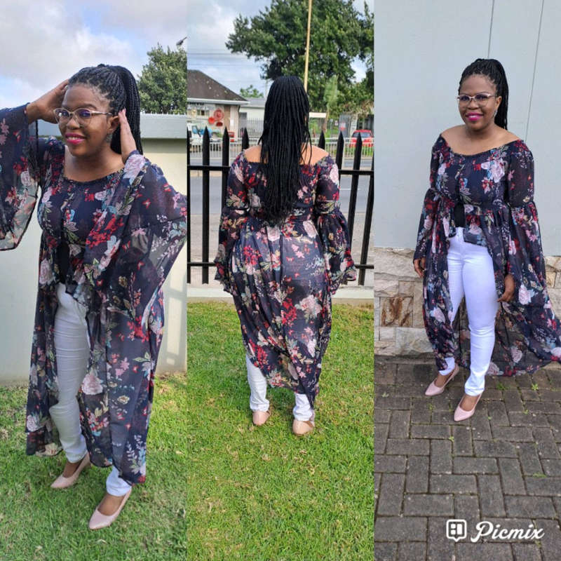 Off Shoulder High-Low Floral Top Dress - BLACK / XS