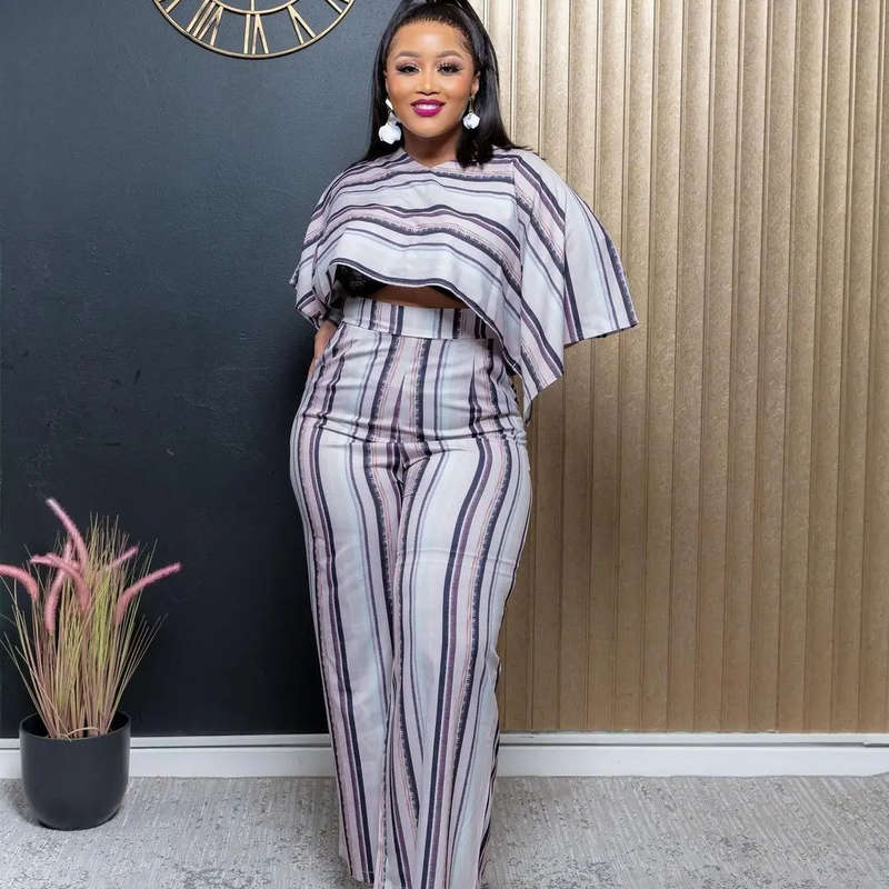 Striped High Waisted Pant and Crop Set