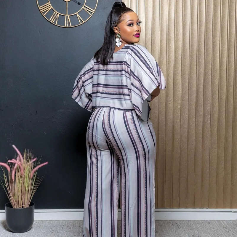 Striped High Waisted Pant and Crop Set