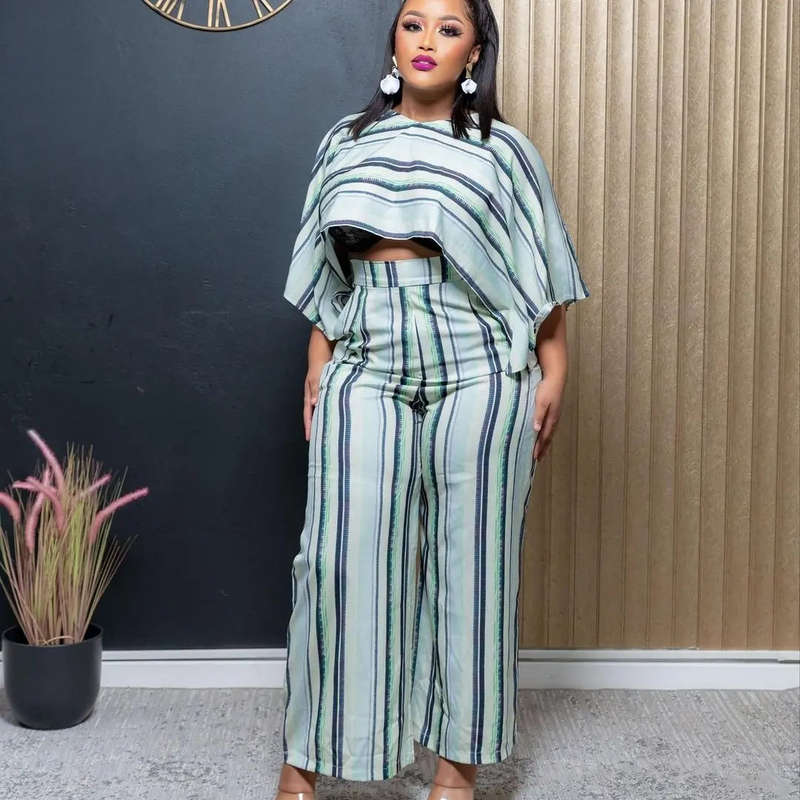 Striped High Waisted Pant and Crop Set