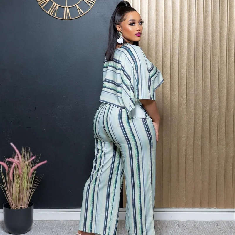 Striped High Waisted Pant and Crop Set