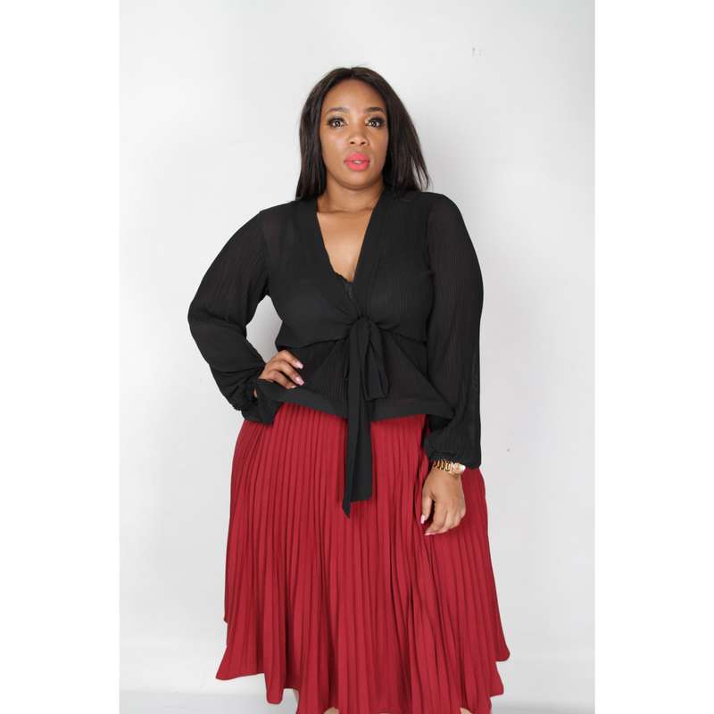 Long Pleated Skirt - PURPLISH MAROON / 38