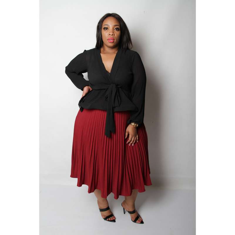 Long Pleated Skirt - PURPLISH MAROON / 38