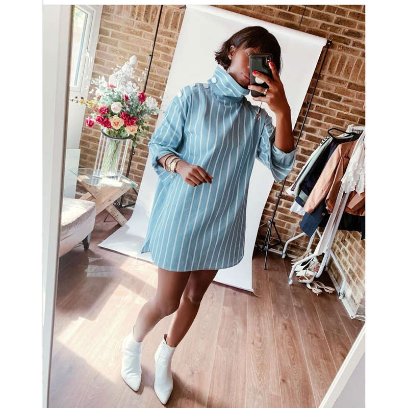 Striped Mini Shirt Dress - 40