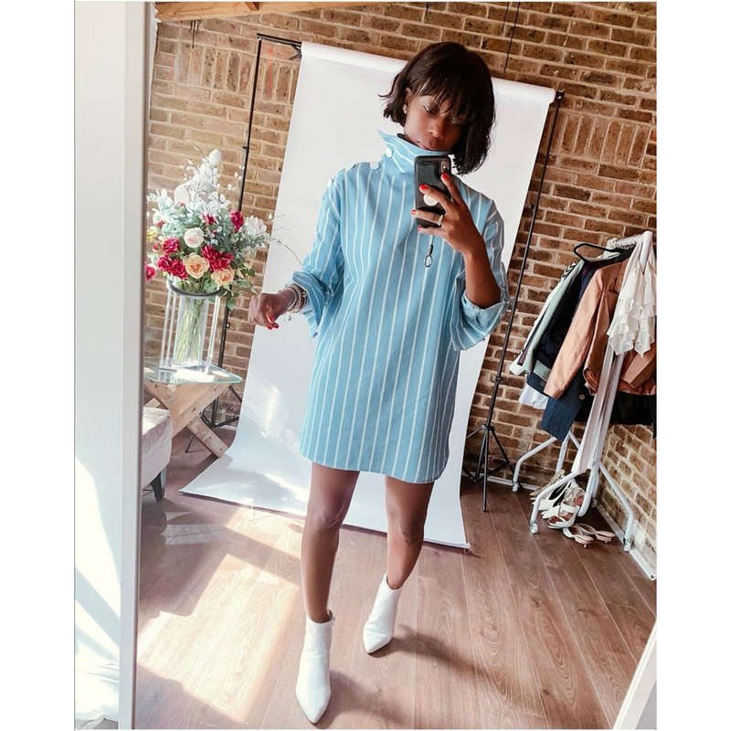 Striped Mini Shirt Dress - 40