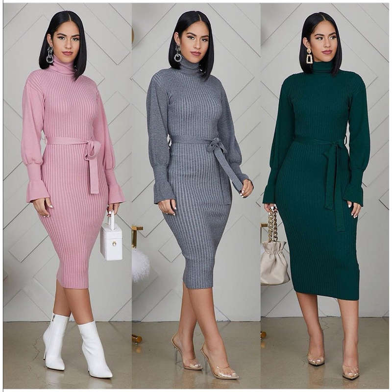 Knit Sweater Dress - WHITE / S/M