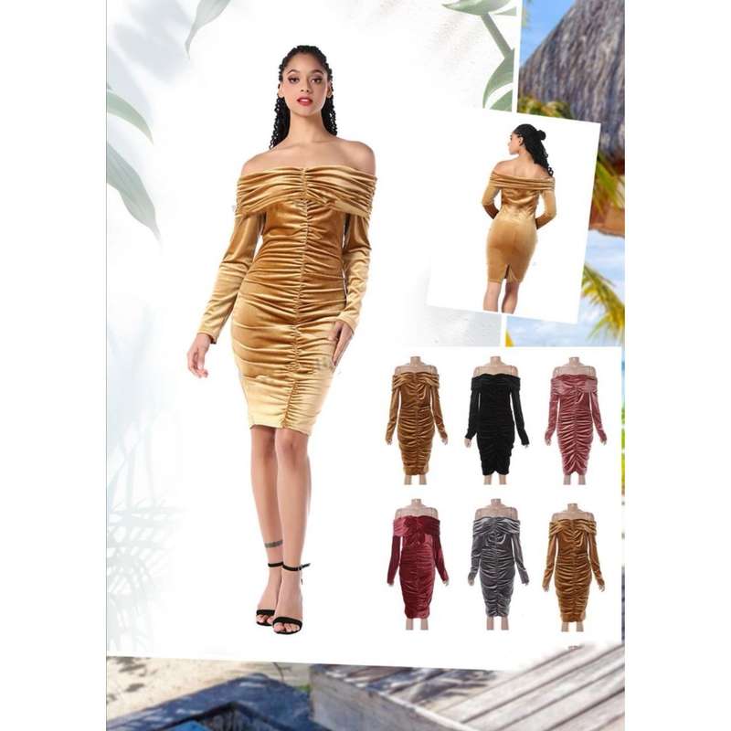 Off Shoulder Velvet Dress - BLACK / XXL