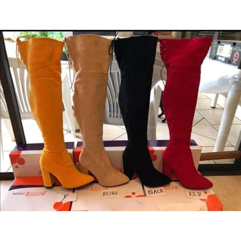 Suede Thigh High Sock Chunky Boots