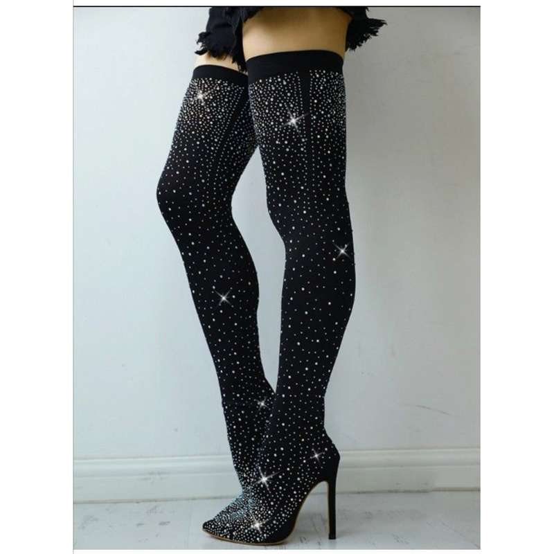 Crystal High Heel Boots - BLACK / 3