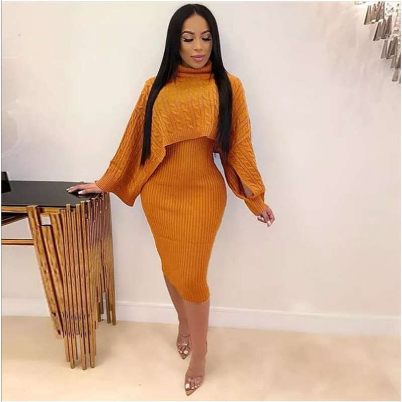 Sweater Turtleneck Dress Two-piece Set