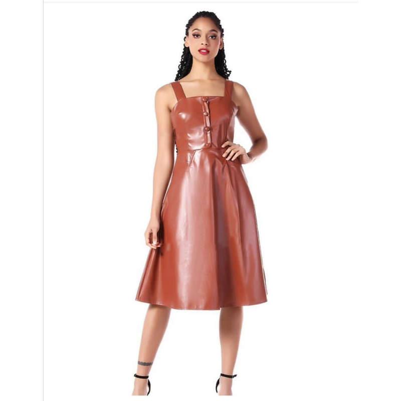 Faux Lather Dress - BLACK / S