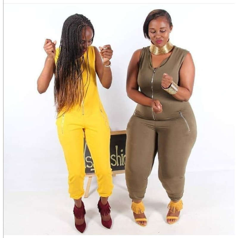 zipper jumpsuit - GREEN / L